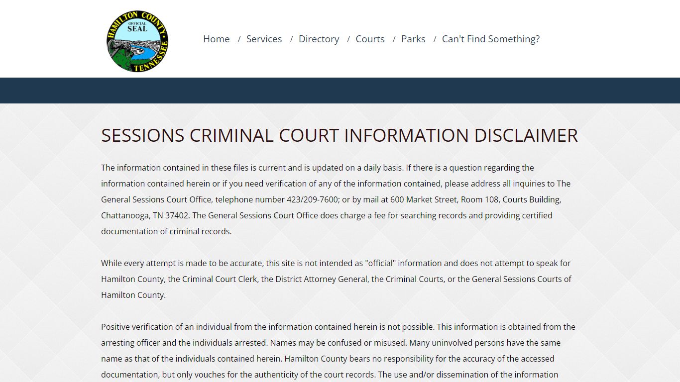 Sessions Criminal Court Information Disclaimer